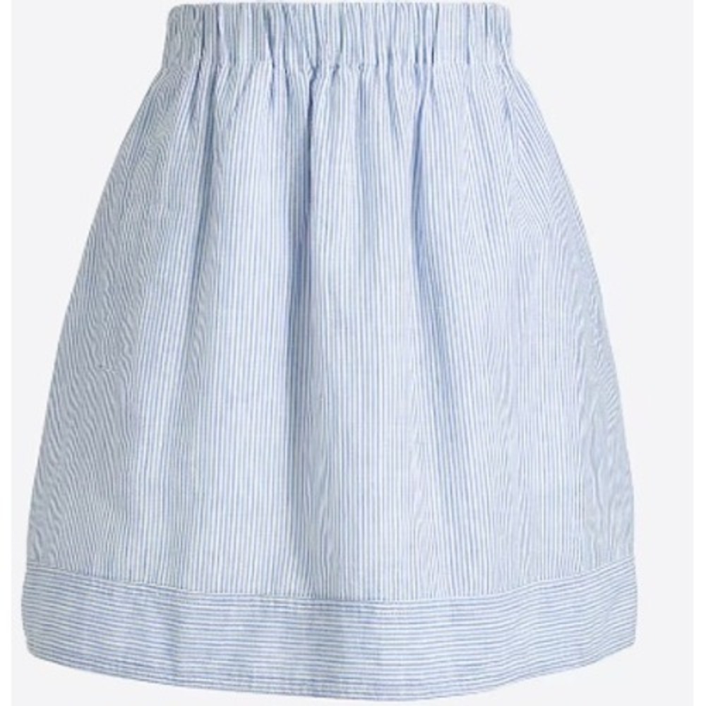 J.Crew Skirt Blue S Womens Striped Linen Cotton Pull On G5248 Pockets